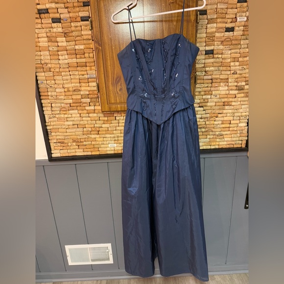 Vintage 90s Masquerade princess empire waist navy sequined gown size 11 - Picture 1 of 8